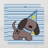 Puppy 5th Birthday Party boys Blue Custom Invite Kaart (Voorkant / Achterkant)