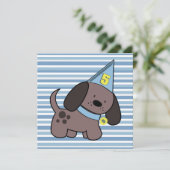 Puppy 5th Birthday Party boys Blue Custom Invite Kaart (Staand voorkant)