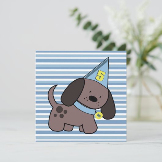 Puppy 5th Birthday Party boys Blue Custom Invite Kaart (Staand voorkant)