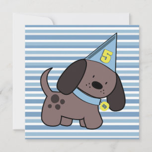 Puppy 5th Birthday Party boys Blue Custom Invite Kaart