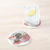 Puppy aan tafel zandsteen onderzetter (Zijkant)