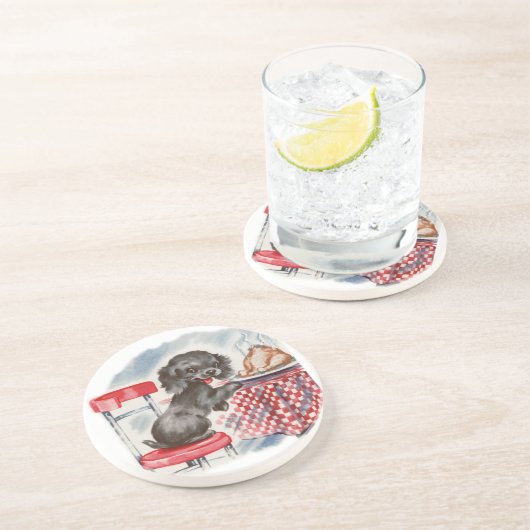 Puppy aan tafel zandsteen onderzetter (Zijkant)