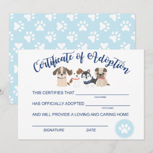 Puppy Adoptie Verjaardags Adoptiecertificaat Niet Notitiekaartje