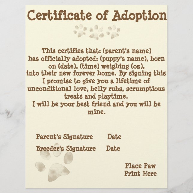 Puppy Adoption Certificate (Voorkant)