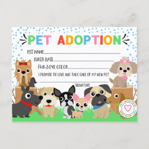 Puppy Adoption Certificate for a Pet Adoption Uitnodiging Briefkaart