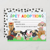 Puppy Adoption Certificate for a Pet Adoption Uitnodiging Briefkaart (Voorkant / Achterkant)