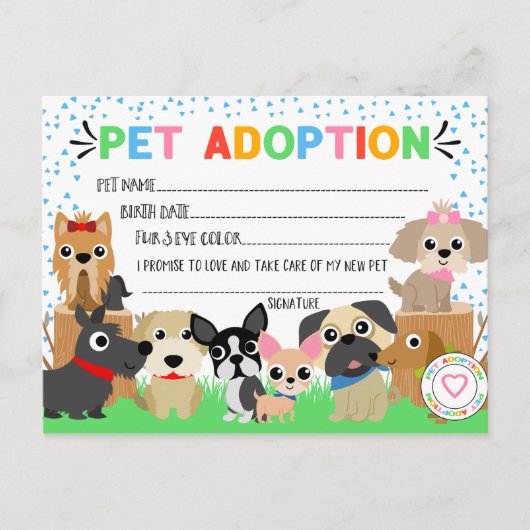 Puppy Adoption Certificate for a Pet Adoption Uitnodiging Briefkaart (Voorkant)