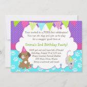 Puppy and Kitten Invitation Girl Birthday Party Kaart (Voorkant)