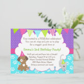 Puppy and Kitten Invitation Girl Birthday Party Kaart (Staand voorkant)