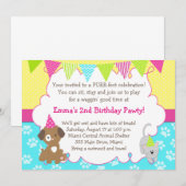 Puppy and Kitten Invitation Girl Birthday Party Kaart (Voorkant / Achterkant)