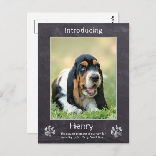 Puppy Announcement - Chalkboard New Puppy Dog Briefkaart (Voorkant / Achterkant)