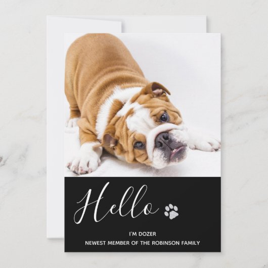 Puppy Annountion - Elegant Black Modern New Pet Kaart (Voorkant)