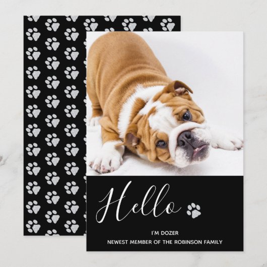 Puppy Annountion - Elegant Black Modern New Pet Kaart (Voorkant / Achterkant)