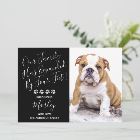 Puppy Annountion - Elegant modern zwart nieuw pakk Kaart (Staand voorkant)
