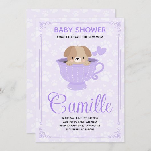 Puppy Baby Shower Invitation  Kaart (Voorkant / Achterkant)