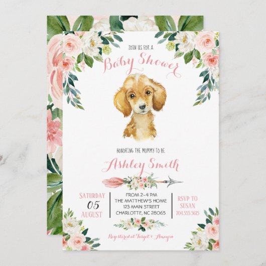 Puppy Baby shower-uitnodiging, Kaart (Voorkant / Achterkant)