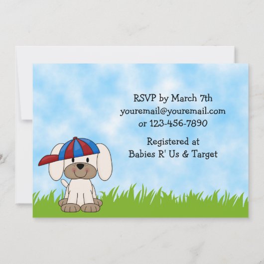 Puppy Baby shower Uitnodiging voor jongens (Achterkant)