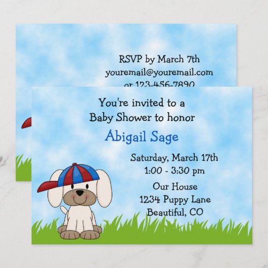 Puppy Baby shower Uitnodiging voor jongens (Voorkant / Achterkant)