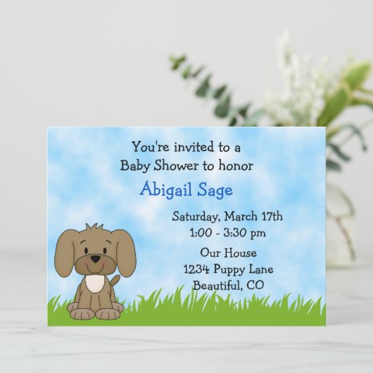 Puppy Baby shower Uitnodiging voor jongens (Staand voorkant)