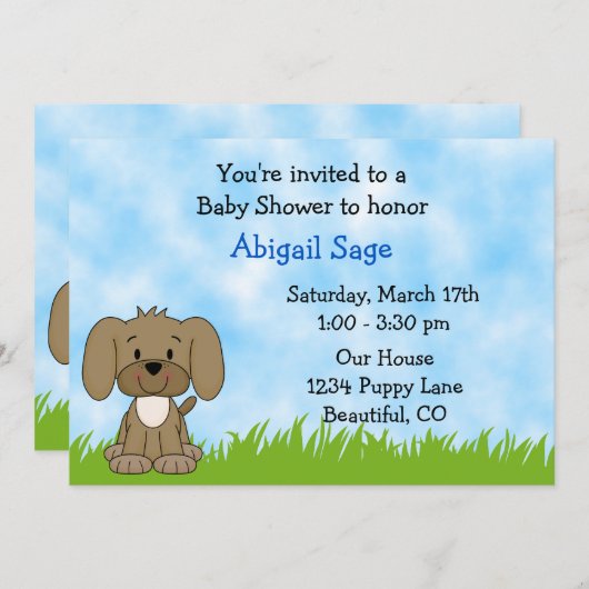 Puppy Baby shower Uitnodiging voor jongens (Voorkant / Achterkant)