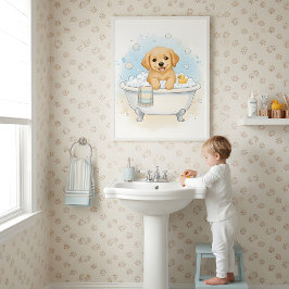 Puppy badtijd leuk kinderbadkamer muurdecoratie poster