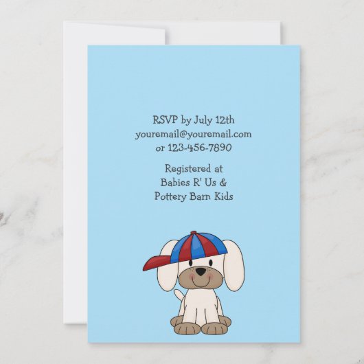 Puppy Baseball Baby shower Uitnodiging voor jongen (Achterkant)