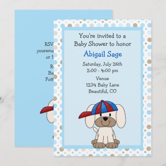 Puppy Baseball Baby shower Uitnodiging voor jongen (Voorkant / Achterkant)