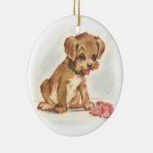  Puppy bewondert nieuwe babyschoenen Keramisch Ornament (Rechts)