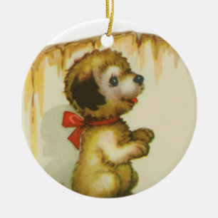 Puppy bij het hek keramisch ornament