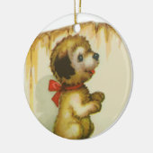 Puppy bij het hek keramisch ornament (Links)