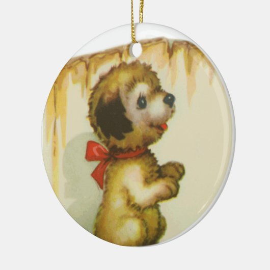Puppy bij het hek keramisch ornament (Links)