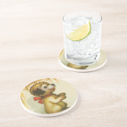 Puppy bij het hek zandsteen onderzetter (Zijkant)