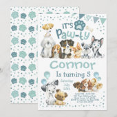Puppy Birthday Invitation, Dog Birthday Party Kaart (Voorkant / Achterkant)