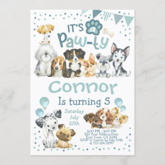 Puppy Birthday Invitation, Dog Birthday Party Kaart