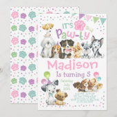 Puppy Birthday Invitation, Dog Birthday Party Kaart (Voorkant / Achterkant)