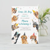 Puppy Birthday Invitation Dog Party Pawty Boy Kaart (Staand voorkant)