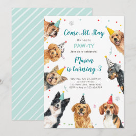 Puppy Birthday Invitation Dog Party Pawty Boy Kaart