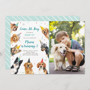 Puppy Birthday Invitation Dog Party Pawty Boy Kaart