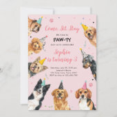 Puppy Birthday Invitation Dog Party Pawty Girl Kaart (Voorkant)