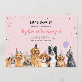 Puppy Birthday Invitation Dog Party Pawty Girl Kaart