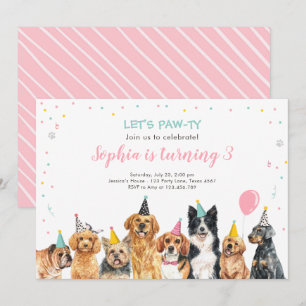 Puppy Birthday Invitation Dog Party Pawty Girl Kaart