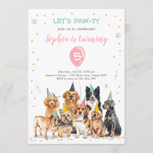 Puppy Birthday Invitation Dog Party Pawty Girl Kaart