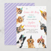 Puppy Birthday Invitation Dog Party Pawty Girl Kaart (Voorkant / Achterkant)