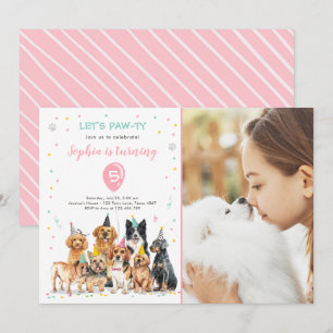 Puppy Birthday Invitation Dog Party Pawty Girl Kaart
