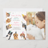Puppy Birthday Invitation Dog Party Pawty Girl Kaart (Voorkant)