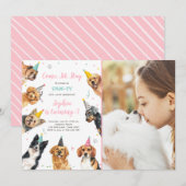 Puppy Birthday Invitation Dog Party Pawty Girl Kaart (Voorkant / Achterkant)