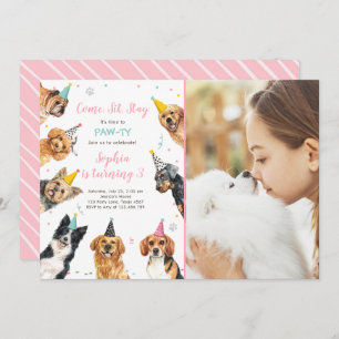 Puppy Birthday Invitation Dog Party Pawty Girl Kaart