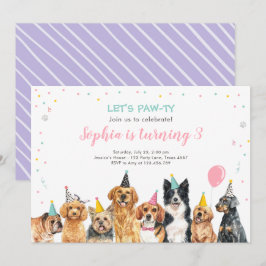Puppy Birthday Invitation Dog Party Pawty Girl Kaart