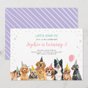 Puppy Birthday Invitation Dog Party Pawty Girl Kaart