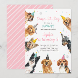 Puppy Birthday Invitation Dog Party Pawty Girl Kaart